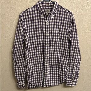 J. Crew Men Slim Fit Gingham Plaid Purple White Button Down Shirt Size Medium